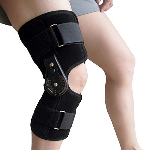 Hinged Ligament Knee Brace, Rehabilitative Compression Post-OP Brace Support Stability Recovery Aid, Patella Tendon Support, Tendonitis Pain Relief, ACL Support, Hyperextension