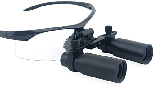 Dental Surgical Loupes Medical Binocular Optical Glasses 360-460 Working Distance with Black BP Sports Frame and Mounted LED Head Light Adjustable Pupil Distance (4.0x Magnification)
