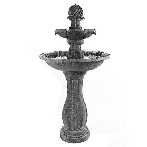 Sunnydaze 2-Tier Arcade Outdoor Solar Power Water Fountain with LED Light, Black, 45 Inch Tall