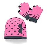 Under Armour Girls' Beanie & Glove Combo Pack, Pink Punk/Stealth Gray, One Size
