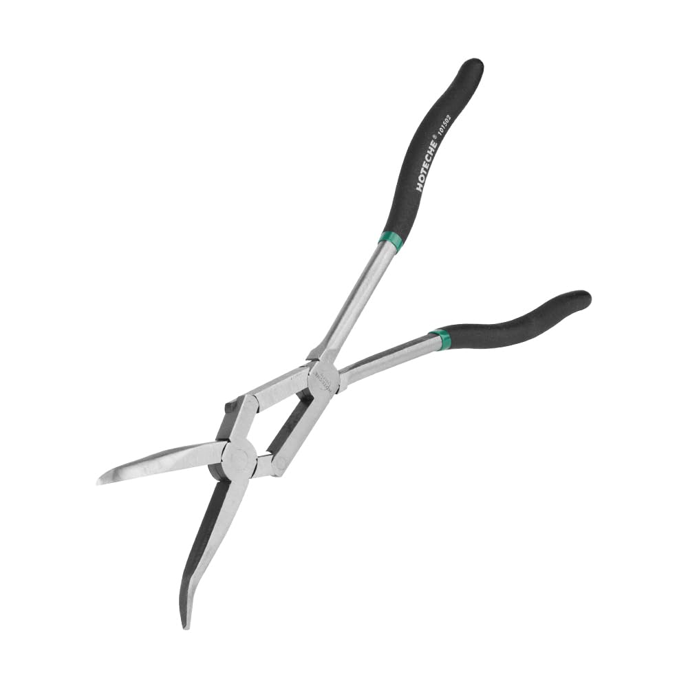 Hoteche 330 mm Double Joint Bent Nose Plier Long Nose Pliers Curved CRV HRC40 High Quality Workmanship with Holistic Forging and High Frequency Heat Treatment for Precise Work in the Workshop