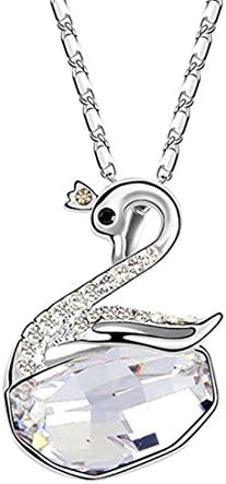 Kissmilk Women's 925 Sterling Silver Swarovski Crystal Swan Necklace with 16"+2" Box Chain (Crystal White)