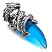 Men's Stainless Steel Pendant Necklace Crystal Silver Blue Dragon Wolf Tooth Tribal -With 23 Inch Chain