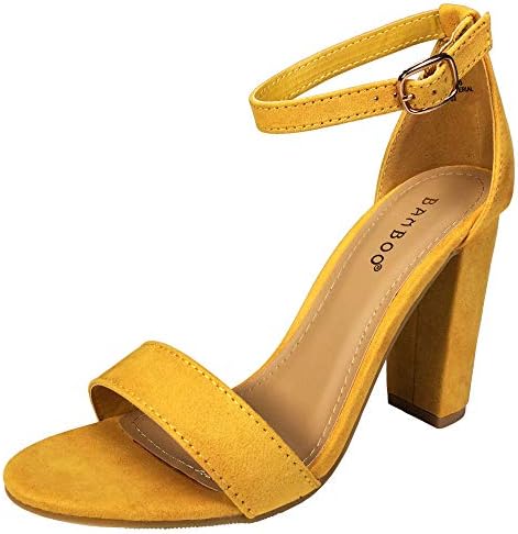 bamboo women's single band chunky heel sandal with ankle strap