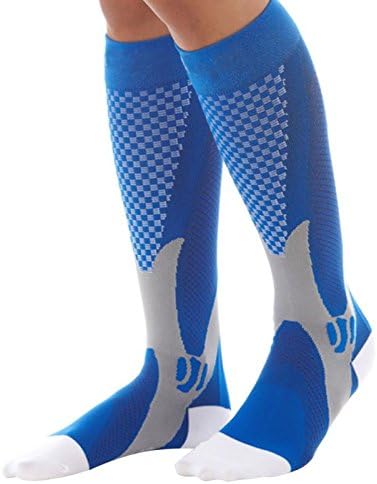 Homily Men Women Unisex Leg Support Stretch Outdoor Sport Socks Knee High Compression Socks Sports Running Snowboard Long Socks (S M, Blue)