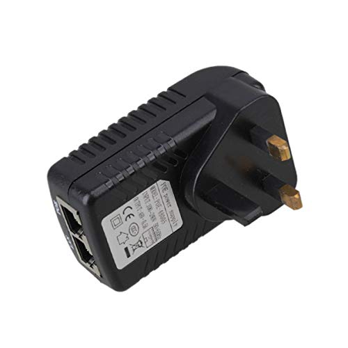 STOBOK DC 48V 0.5A POE Injector - Ethernet Adapter UK Plug Power Supply for 12V 24V 48V POE Devices - Black