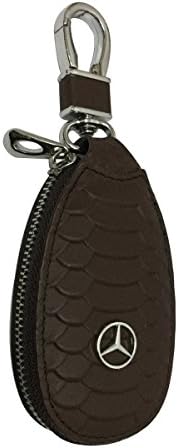 Alaga New 1pcs Brown Leather Eye Drop Shape Car Key Wallet Zipper Case Keychain Coin Holder Metal Hook Bag Collection for Mercedes Car Vehicle Auto Lover