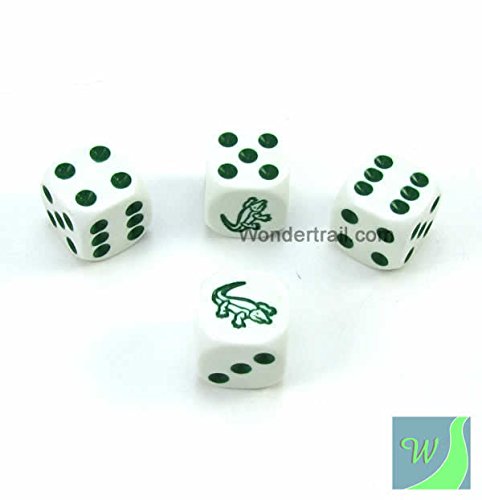 WKP14008E4 Aligator Dice D6 White Opaque with Black Pips 16mm (5/8in) Set of 4 Dice Koplow Game