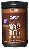 CLICK Coffee Protein, Protein & Real Coffee All-In-One, Meal Replacement Nutrition Drink, Caramel Flavor 15.31-Ounce Canister, 23 Essential Vitamins, Double Shot Espresso Coffee, Hot or Cold