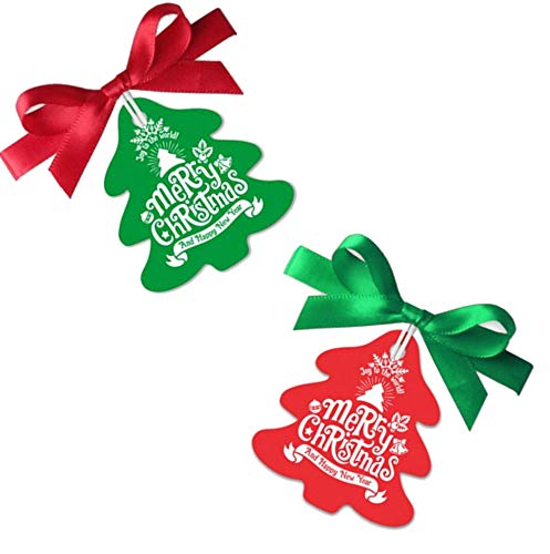 Makhry 100 pcs Red/Green Xmas Tree Gift Tags with Silky Ribbon For Christmas Thanksgiving Gift Wrapping Tags Cookie Bakery Candy Biscuit Roasting Gift Tags (Christmas Red&Green)