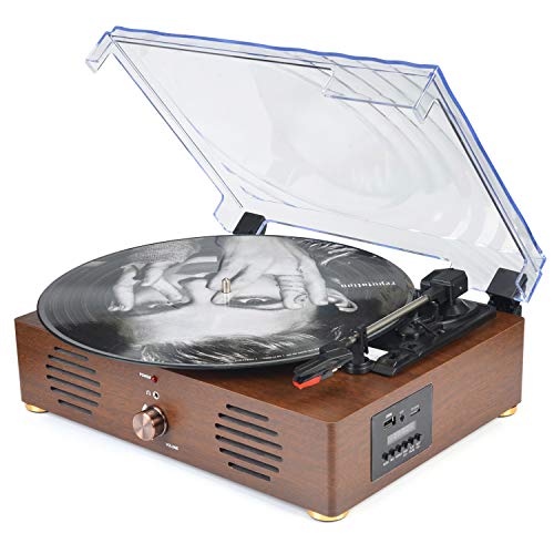 Record Player Turntable with Speakers 13-in-1 Wireless Portable LP Phonograph TF Card FM Radio with Built in Stereo Speakers USB SD 3-Speed Belt-Drive Vinyl Record Player