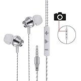 Earbuds Earphones with Selfie, Welmor In-Ear Stereo Bass Headphones Noise Isolating Headsets with Built-in Remote Shutter /Microphone/ Volume Control +Carrying Case+Extra Earbuds(S/M/L) (Sliver)