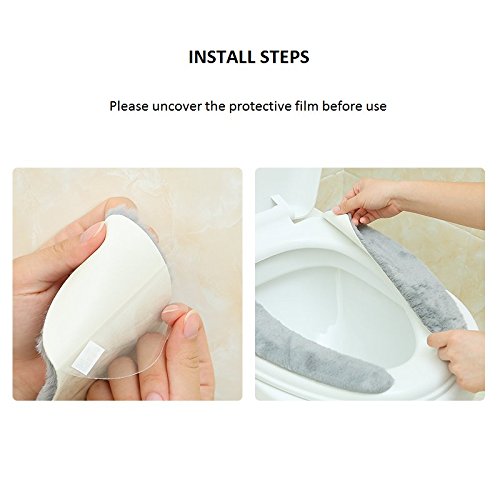 Lifechaser Sticky Toilet Seat Lid Warmer Cover Pads Washable Thick Toilet Warmer Mat for Bathroom (2 Pack, Brown) - Thumbnail 6