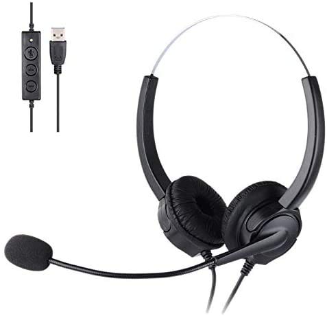 TUEMOS USB Headset with Microphone Noise Cancelling & Audio Controls, Stereo PC Headphone for Business Skype, Clearer Voice, Super Light, Ultra Comfort