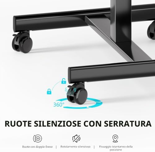 Scrivania Regolabile in Altezza con 4 Ruote, 65x48 cm