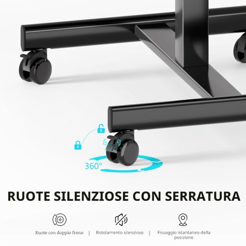 BONTEC Desk Adjustable Height with 4 Wheels, 65 x 48 cm | Space saving and portable design for PC, use as a folding bed table, ideal for home, office and work