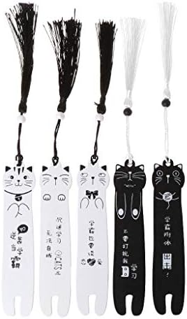 Deendeng Cute Cartoon Cat Wooden Bookmark Book Page with Tassel Student Stationery School