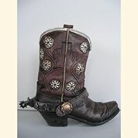 Brown Cowboy Boot Vase with Daisies