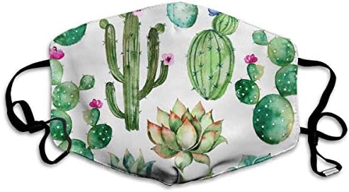 Breathe Healthy Face Mask for Dust, Allergy & Flu; Adjustable Ear Loops, Washable Antimicrobial; Watercolor Plants Cactus Design (Adult)£¬