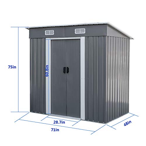 BAHOM Horizontal Outdoor Storage Shed 4X6 FT, Lockable Organizer for Garden, Patio, Backyard Tools and Accessories, Grey