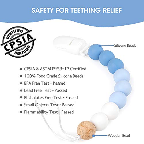 MCGMITT Pacifier Clip Silicone, BPA Free Teething Beads Toys Shower Gift for Baby Girls Boys Infant Toddler (Blue) - Thumbnail 2
