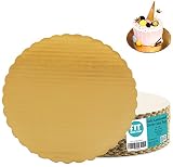 [20 Pack] 10 Inches Round Cake Boards - Cardboard Disposable Cake Pizza Circle Scalloped Gold Tart Decorating Base Stand