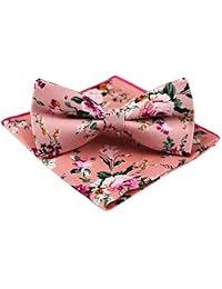 Bustling Bloom Pink Floral Novelty Pre Tied Bow Tie Sets Long Regular Cotton Printed Skinny Necktie for Young Tall Men Boys