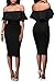 Wonderoy Women's Ruffles Off Shoulder Fitted Club Party Cocktail Bodycon Midi Dress XL Black