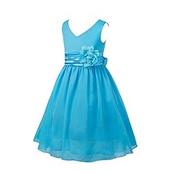 YiZYiF Kids Big Girls Double V Neck Flower Dress