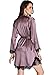 Awaye Satin Nightgown with Robe Solid Lace Silk Like 3/4 Sleeve Night Gown Two Piece Suit Short Slip Sleepwear Purple L
