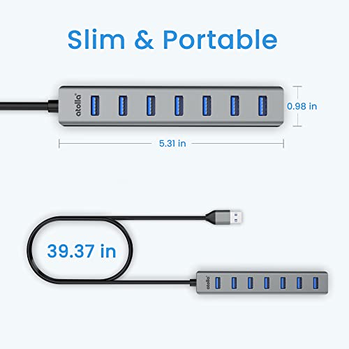 atolla Hub USB 3.0, 7 Puertos Multi USB Hub de Aluminio | Cable de Extensión de 1m Adaptador USB para PC, Portátil, Macbook Pro y más