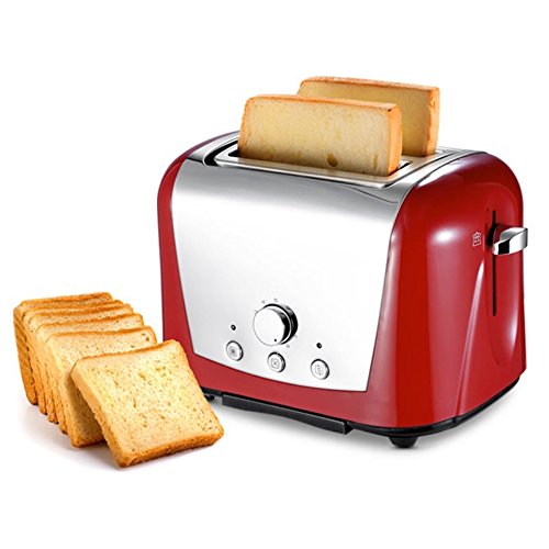 Red 2-Slice Fully Automatic Toaster Stainless Steel With Dust Cover 3.8Cm Extra Wide Slots Removable Crumb Tray Auto Shut-Off High Lift Lever