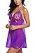 Avidlove Women Lace Babydoll Sequin Lingerie Mesh Chemise Sexy Teddy Nightwear Purple XXL