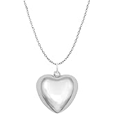 Savlano 925 Sterling Silver Puffy Hallow Heart Pendant Necklace -18K Gold Plated Love Charm Chain for Women Comes with Gift Box- Made in Italy