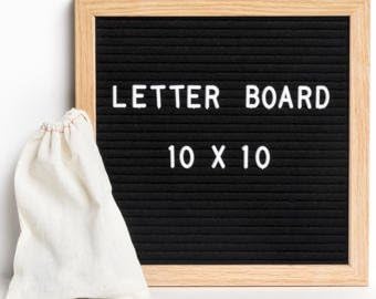 Changable Felt Letter Board with Letters, Numbers & Symbols,10x10 Inches, Wooden Message Board Sign, Oak Wood Frame,Wall Mount, With Free Canvas Bag and Stand.