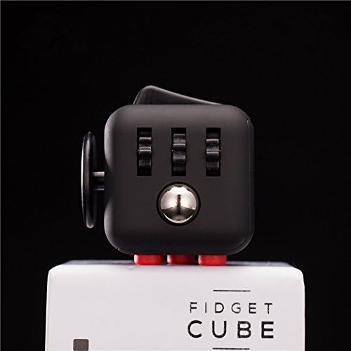 Fidget Cube - a vinyl Desk toy, Stress toy, Attention toy and Focus toy. Fidget Cube help to Relieve Stress, for Adults and Children. Black with red Fidget Cube. Size: 3.3cm