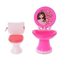 HY-NINHAO 1 Set Cute Wash Basin Toilet Doll Accessories Bathroom Washing Devices Dollhouse Furniture Plastic Kids Doll Children Toys Game Play Funny