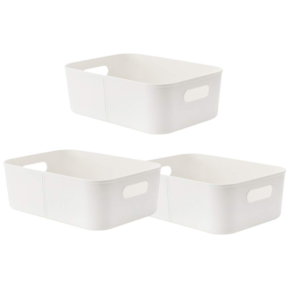 Photo 1 of Poeland Open Storage Bins, Closet Shelf Organizer Bins, Desktop Storage Baskets for Bathroom, Nursery, Home, Off-White, 3-Pack