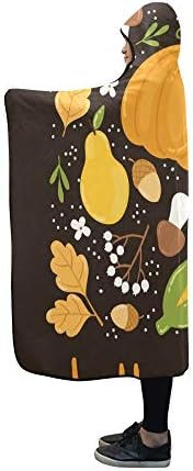 JOCHUAN Hooded Blanket Autumn Card Berries Leaves Fruits Vegetables Blanket 60x50 Inch Comfotable Hooded Throw Wrap
