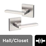 Kwikset Satin Nickel 91540-001 Halifax Door Handle Lever with Modern Contemporary Slim Square Design for Home Hallway or Closet Passage