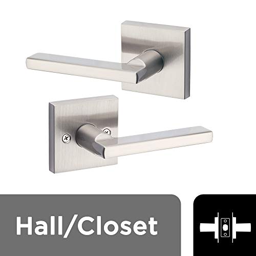 Kwikset Satin Nickel 91540-001 Halifax Door Handle Lever with Modern Contemporary Slim Square Design for Home Hallway or Closet Passage