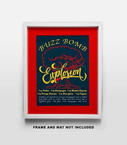 Buzz Bomb Drink Recipe Art Print - 11x14 Unframed Photo Print - Fun Gift For Those Who Love a Cocktail. Looks Great in a Dorm Room, Game Room, Home Bar or Man Cave- Limited Time Intro Price