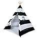 Striped Kids Teepee Tent - Portable Canvas Tent, No Extra Chemicals, Includes Carrying Case (Black)