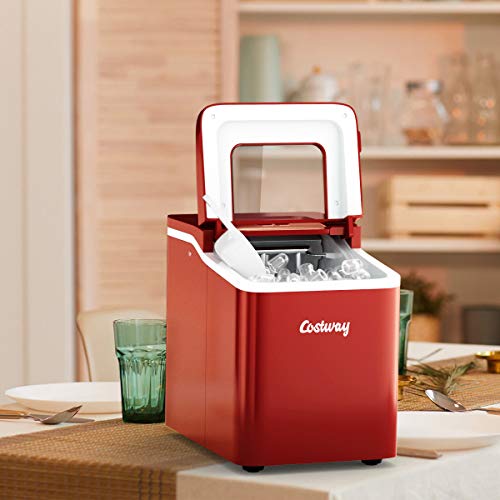 COSTWAY Eiswürfelmaschine Ice Maker 12KG/24H, Eismaschine Eiswürfelbereiter inkl. Eiswürfelschaufel / 9 Eiswürfel in 8 min / 1,6L Wassertank / 120W / 31x22x30cm (Rot) – Bild 7