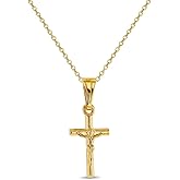 In Season Jewelry Jesus Crucifix Gold Necklace - Small Catholic Kids Cross Necklace for Girls & Boys - 16 Inch Chain Child-Sized Faith Gold Jewelry - Christian Gifts for Girls, Boys, & Teens