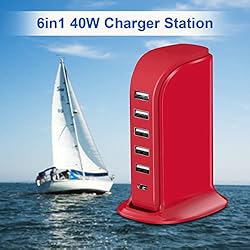 USB Phone Charger 6 Ports 40W Upoy, Type C Wall