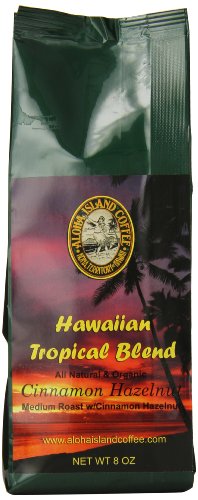 Aloha Island Coffee Company Cinnamon Hazelnut Flavored Kona Hawaiian Blend, Ground Coffee, 1 Pound