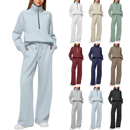 Tracksuit Womens Full Set Plus Size Jogger Sets 2 Piece Outfits Half Zip High Neck Tops and Wide Leg Pants Casual Activewear Plain Lounge Wear
