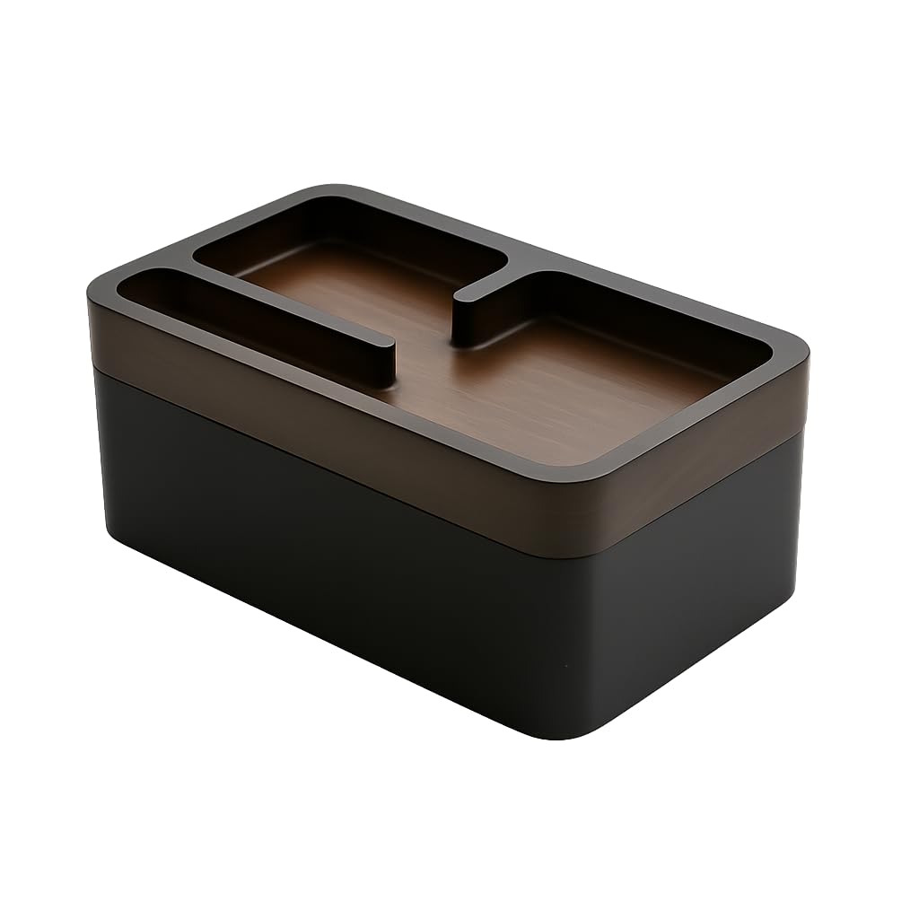 Photo 1 of mordeco Revov Tray Box, EDC Valet Tray Box with Authentic Wood Magnetic Rotating Lid, Office Table, EDC Gear Organizer, Home Office, Desk Accessories (Black)