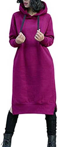 GILBETI Women's Thickening Long Fleece Sweatshirt String Hoodie Dress Pullover Plus Size Purple2XL